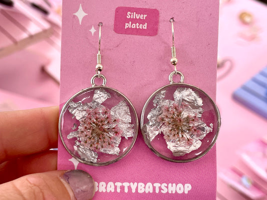 Pink Flower Earrings Round