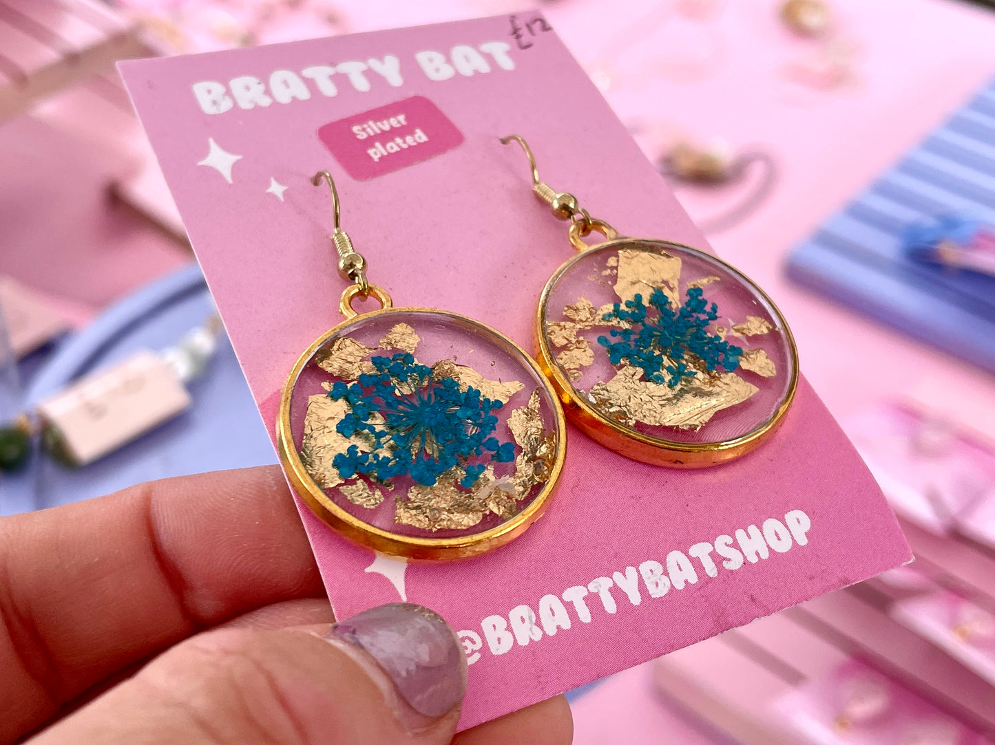 Blue Flower Earrings Round
