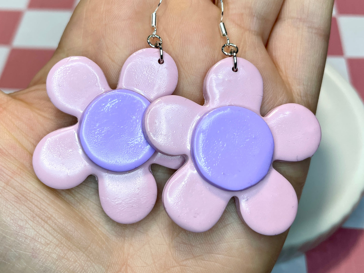 Pink Funky Flower Earrings