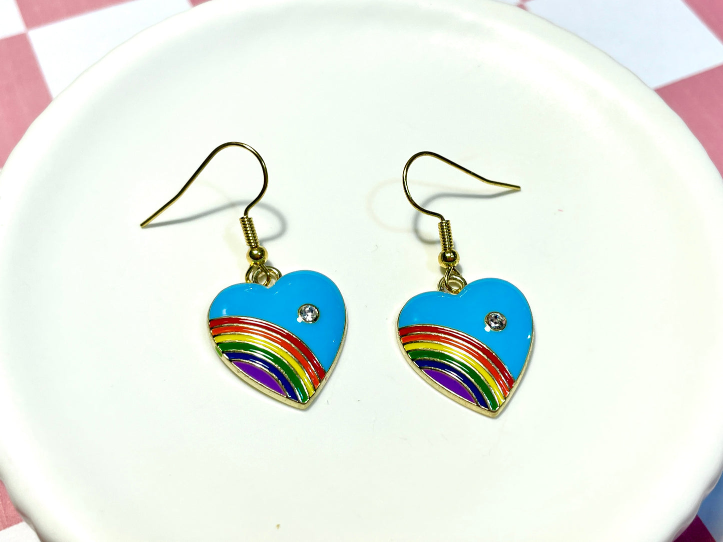 Blue Rainbow Pride Heart Earrings