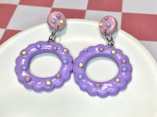 Purple Pastel Flower Dangle Stud Earrings