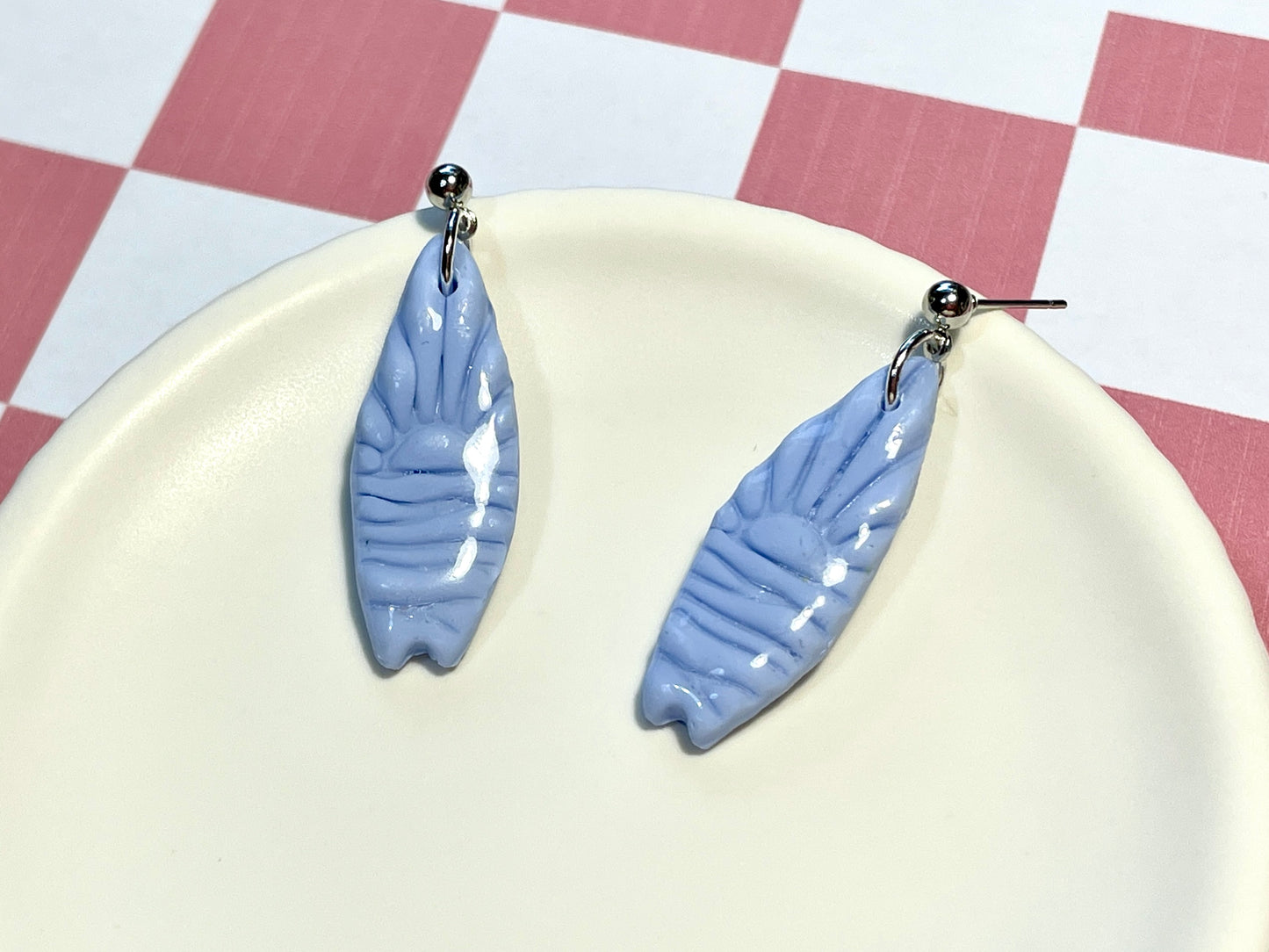 Blue Surfboard Earrings on Silver Stud