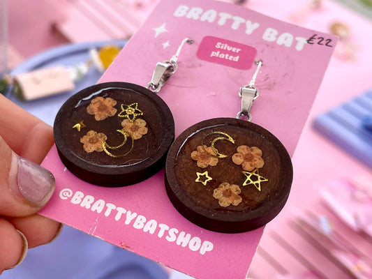 Wooden Forget-Me-Not Earrings