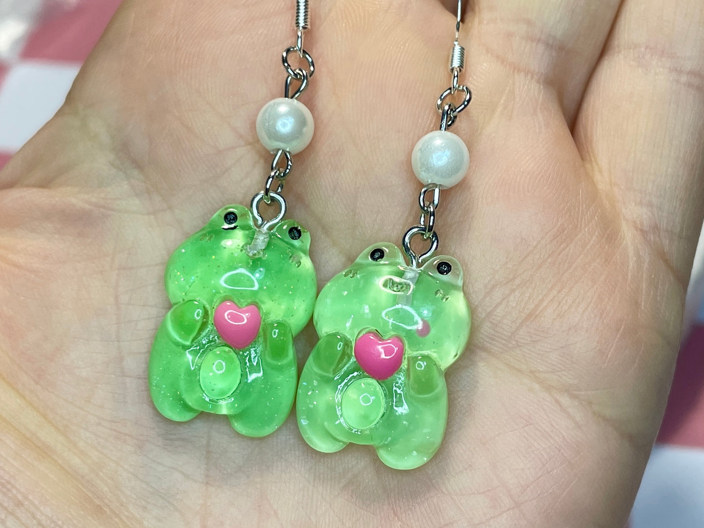 Faux Pearl Frog Earrings