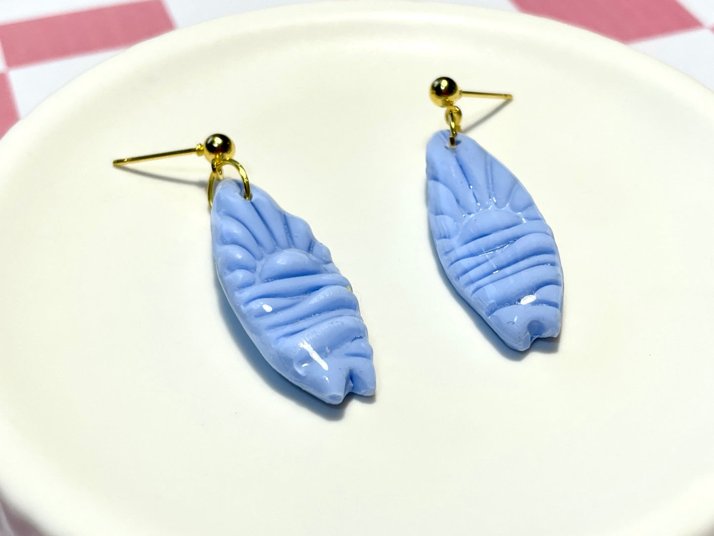 Blue Surfboard Earrings on Gold Stud