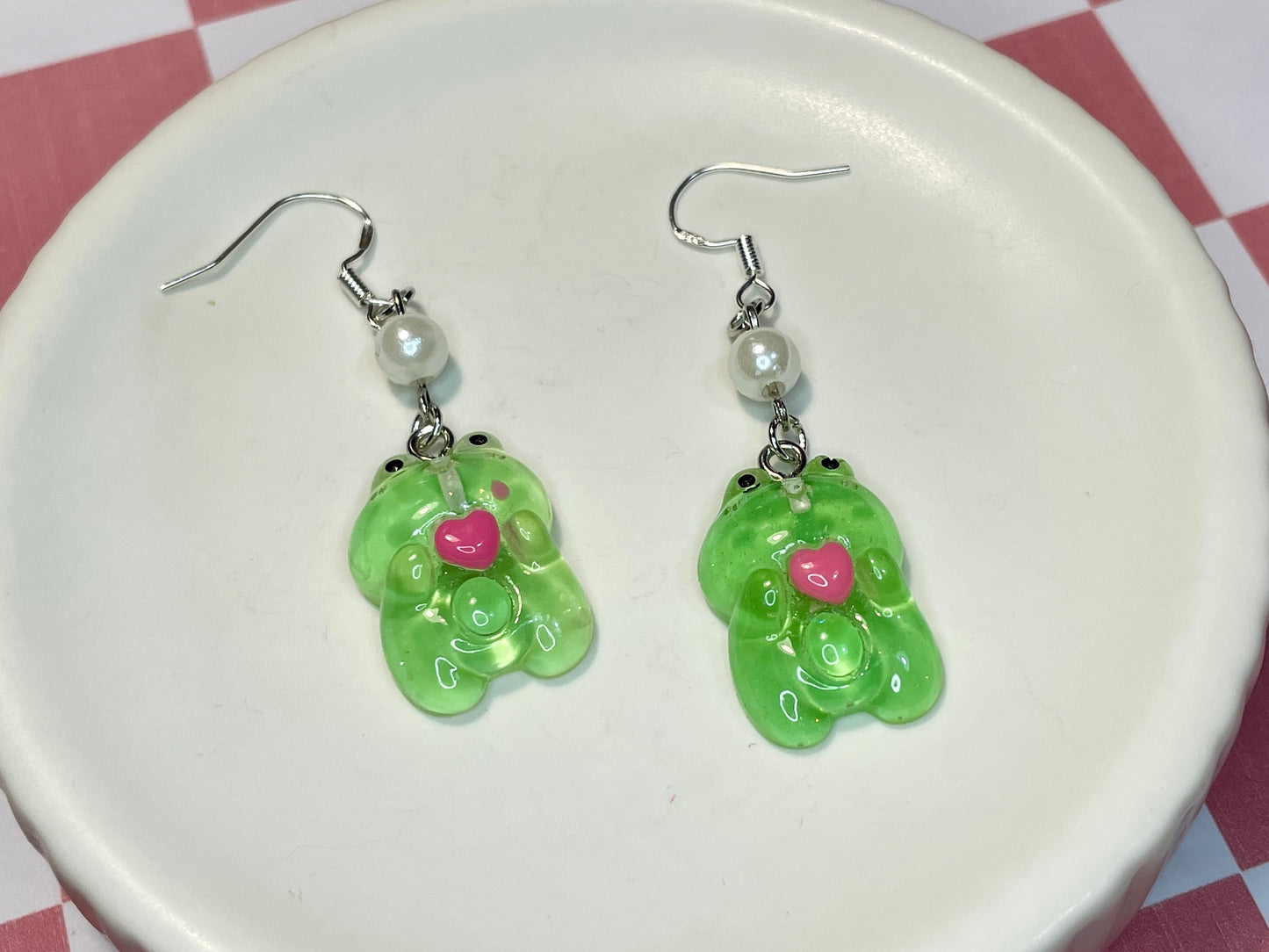 Faux Pearl Frog Earrings