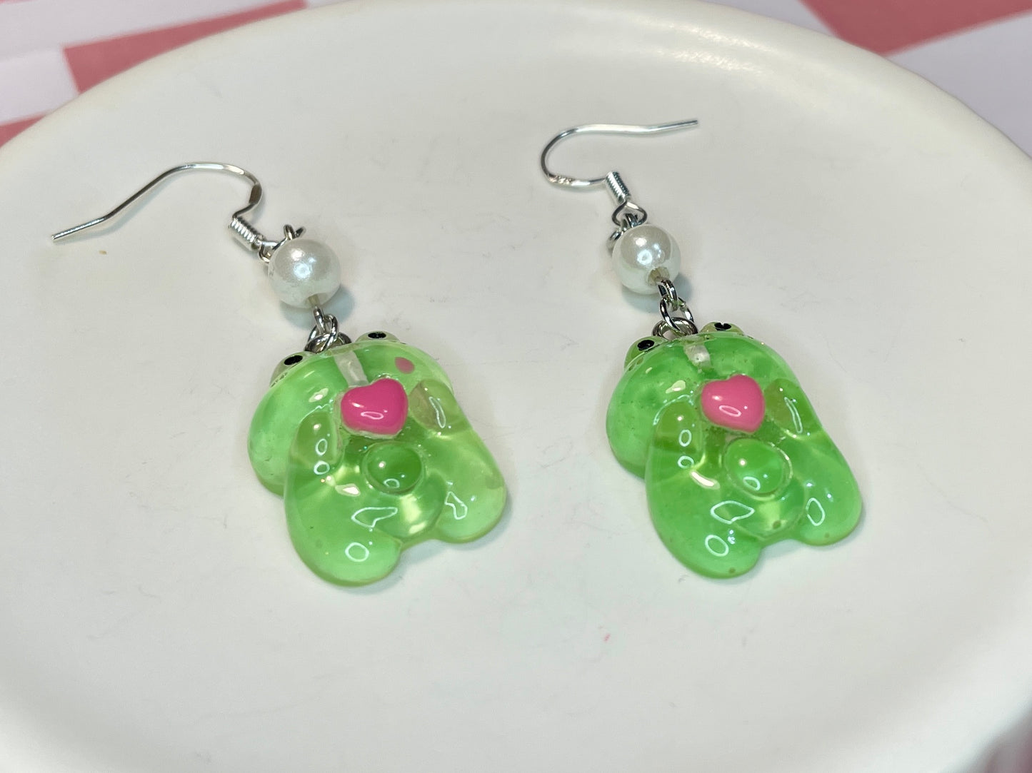 Faux Pearl Frog Earrings