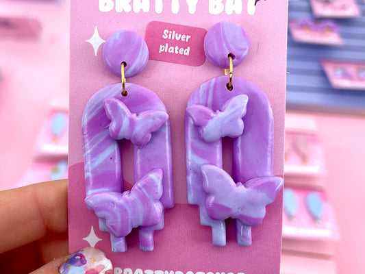 Purple Butterfly Arch Earrings