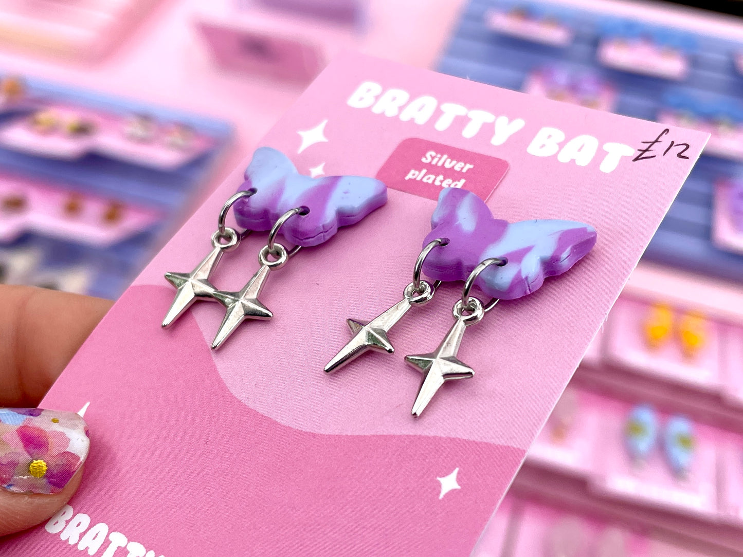 Blue and Purple Butterfly Studs with Sparkles