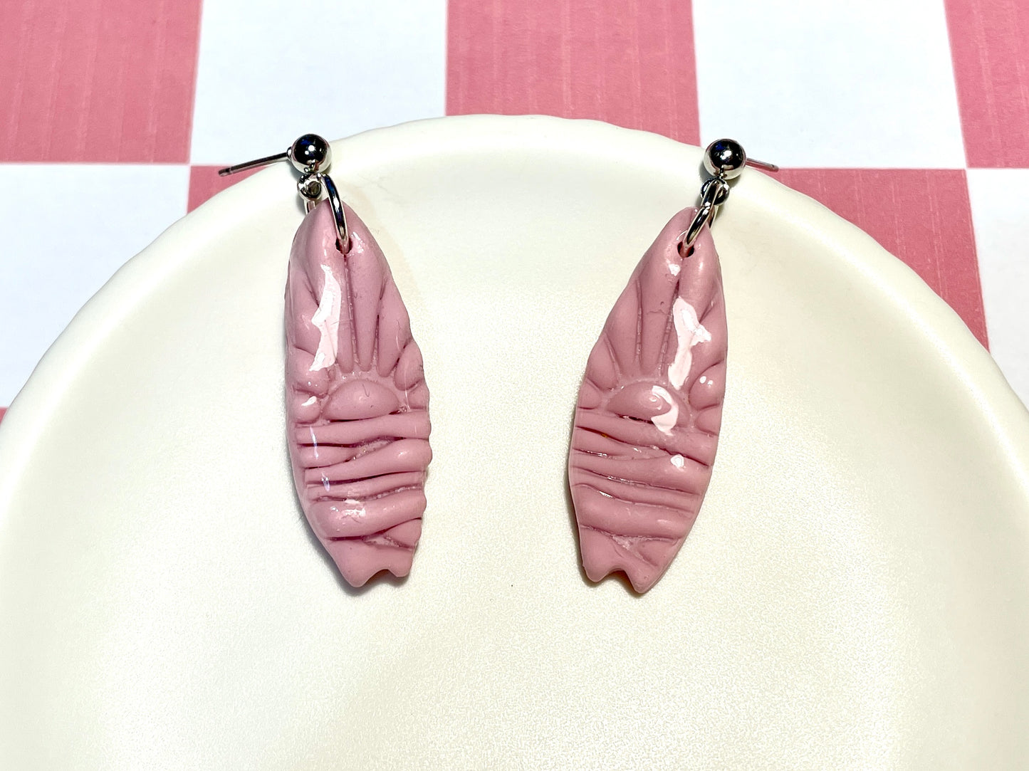 Pink Surfboard Earrings on Silver Stud