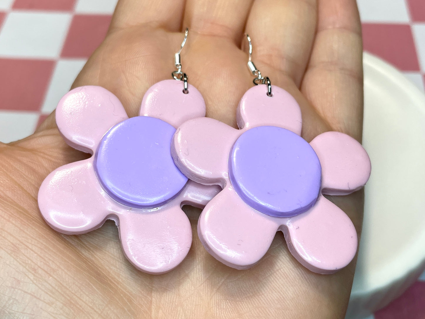 Pink Funky Flower Earrings