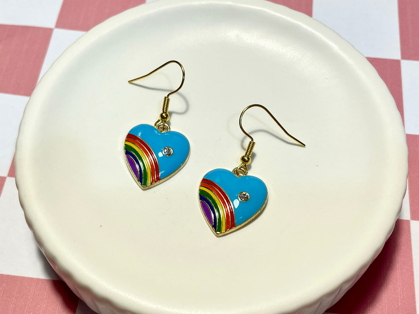 Blue Rainbow Pride Heart Earrings