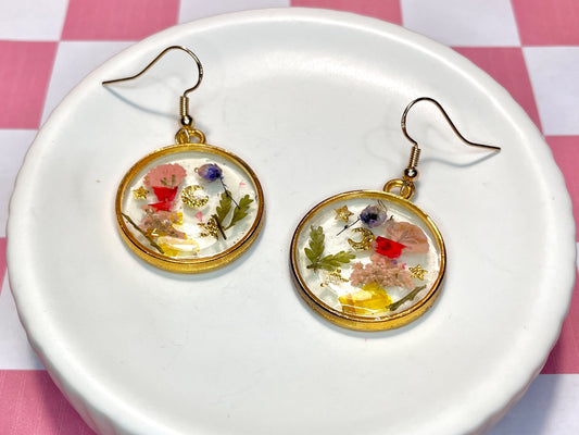 Gold Colourful Flower Resin Earrings