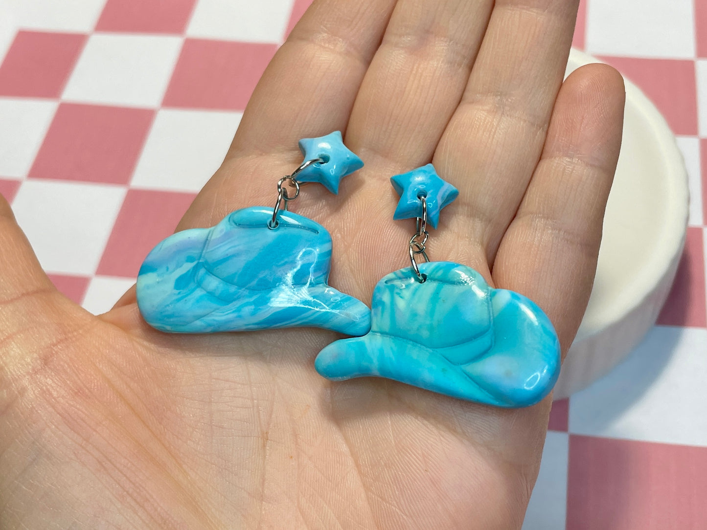 Blue Cowboy Hat and Star Stud Earrings