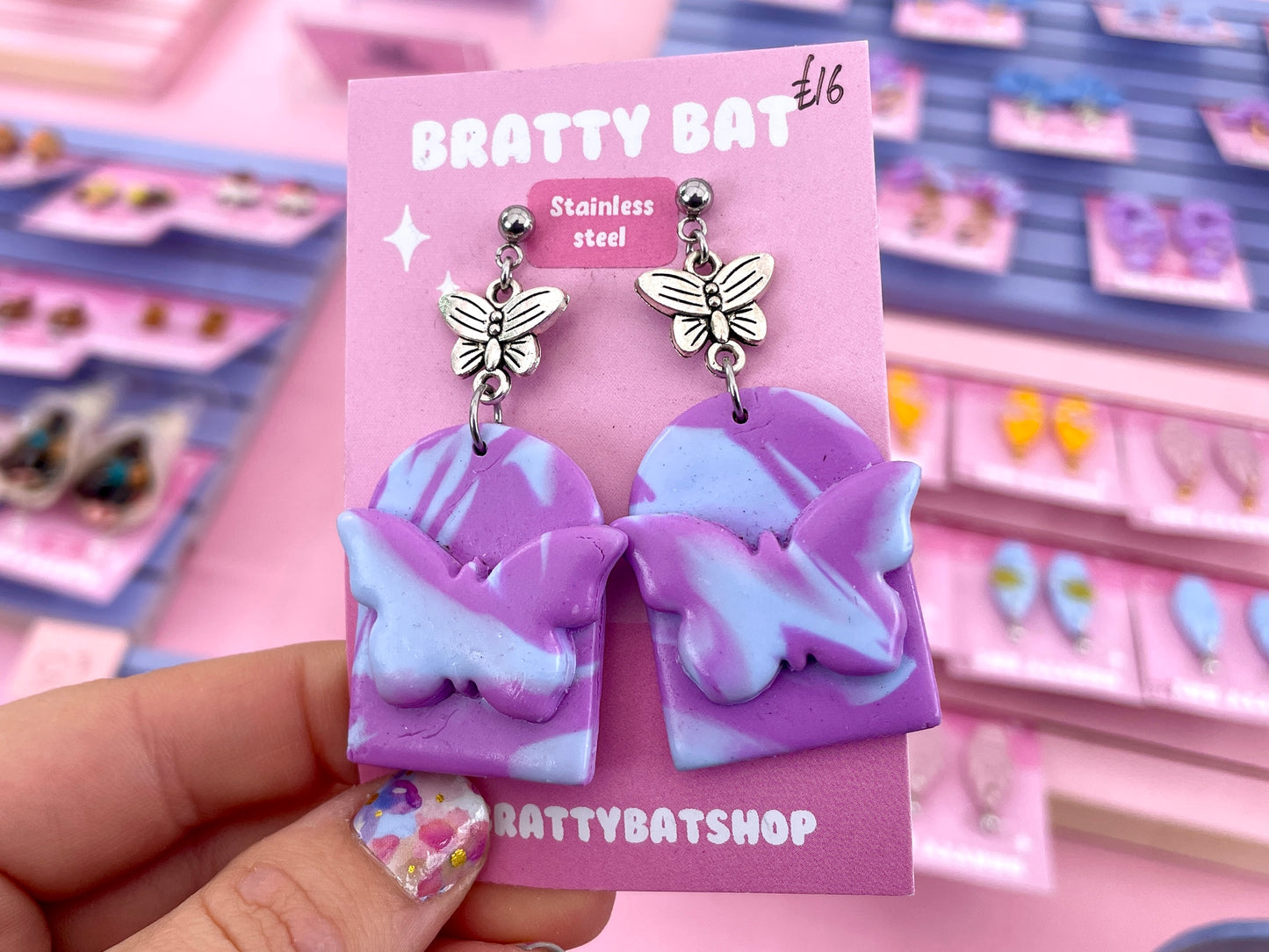 Blue and Purple Butterfly Arch Earrings with Charms