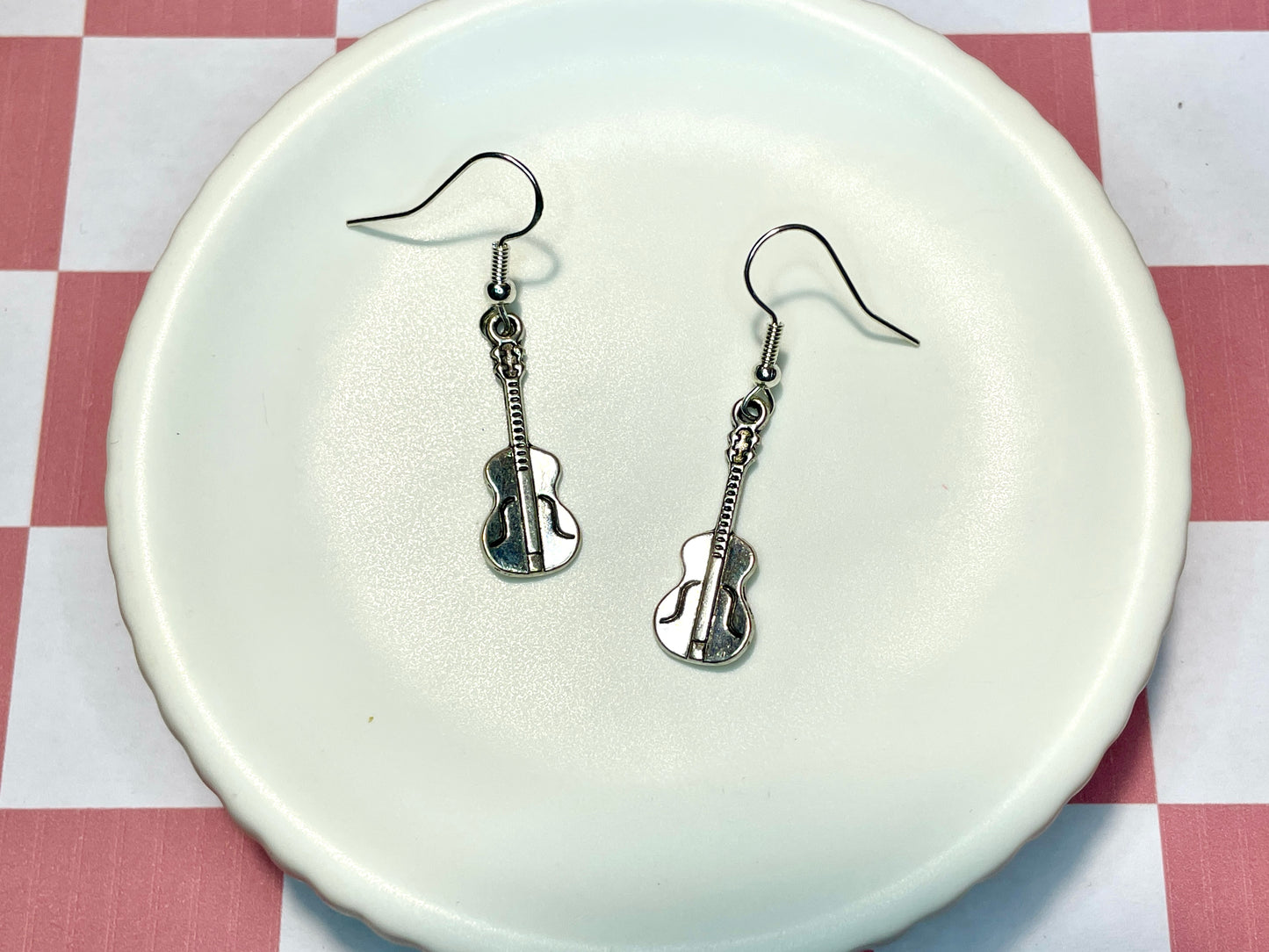 Silver Guitar Earrings