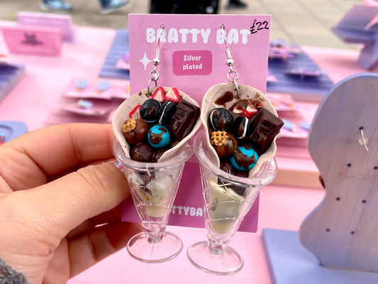 Giant Ice Cream Waffle Sundae Earrings