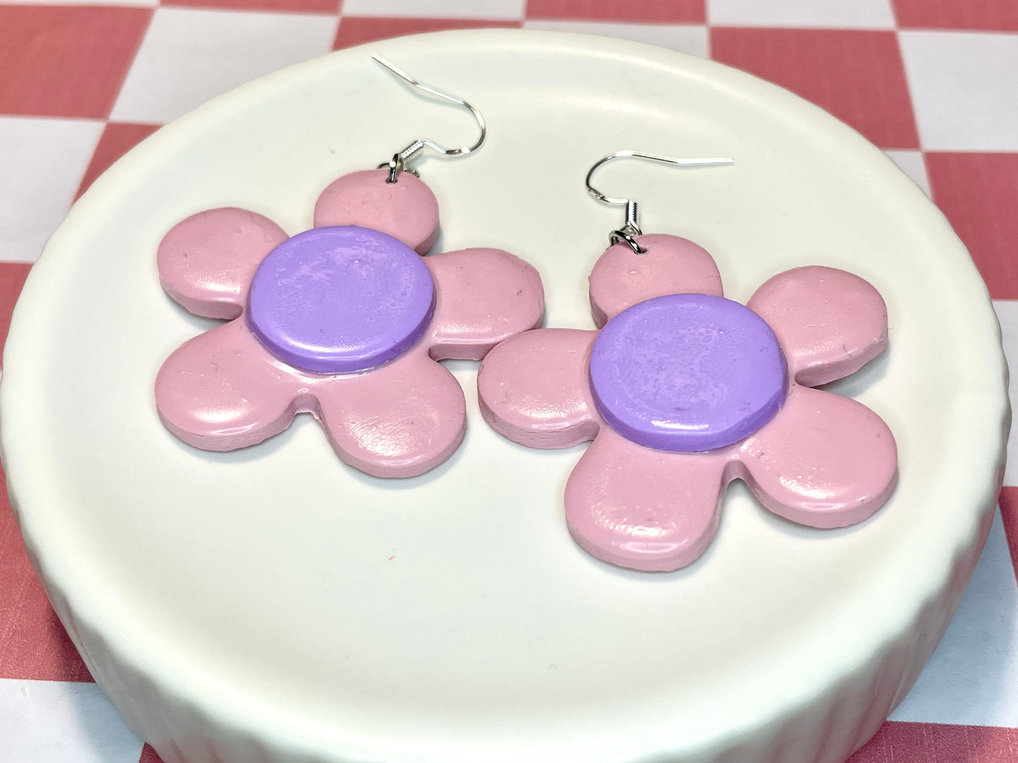 Pink Funky Flower Earrings