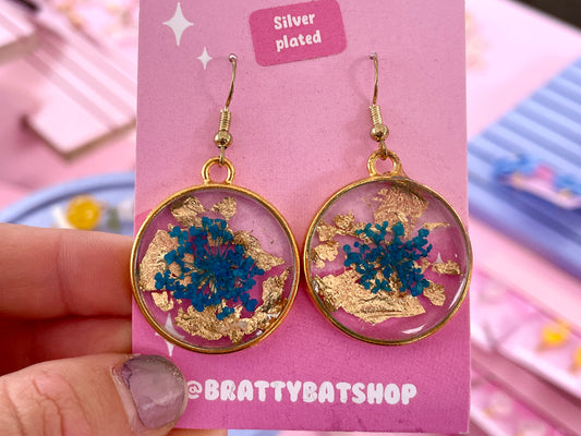 Blue Flower Earrings Round