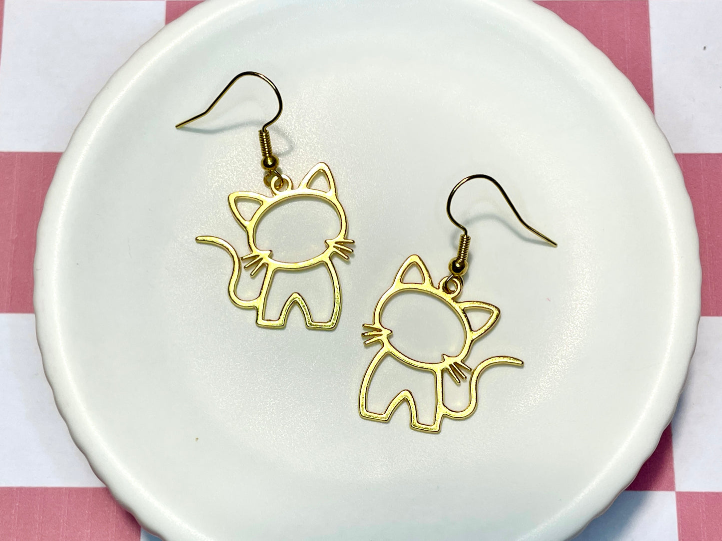 Golden Cat Outline Earrings