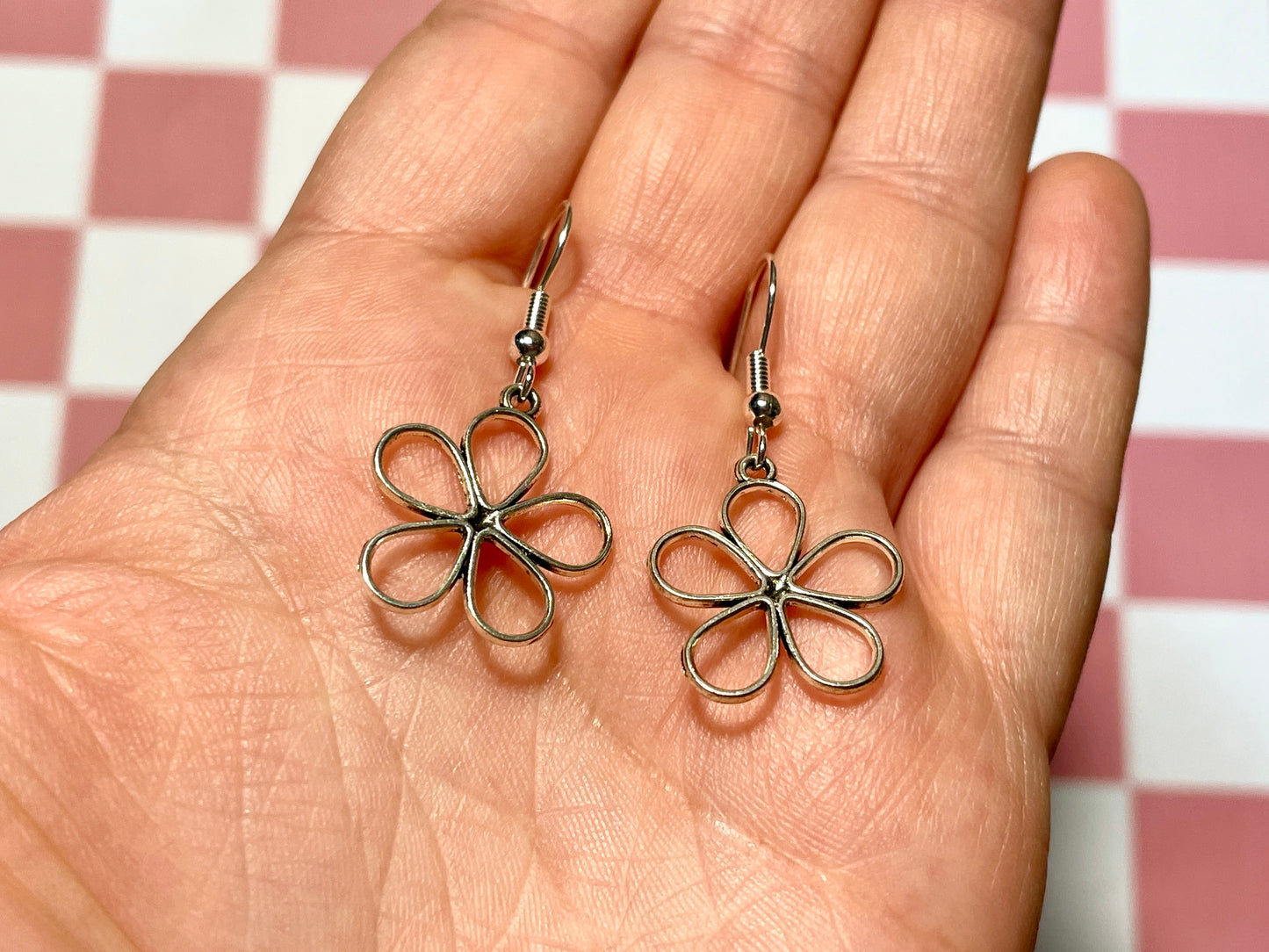 Silver Flower Outline Earrings