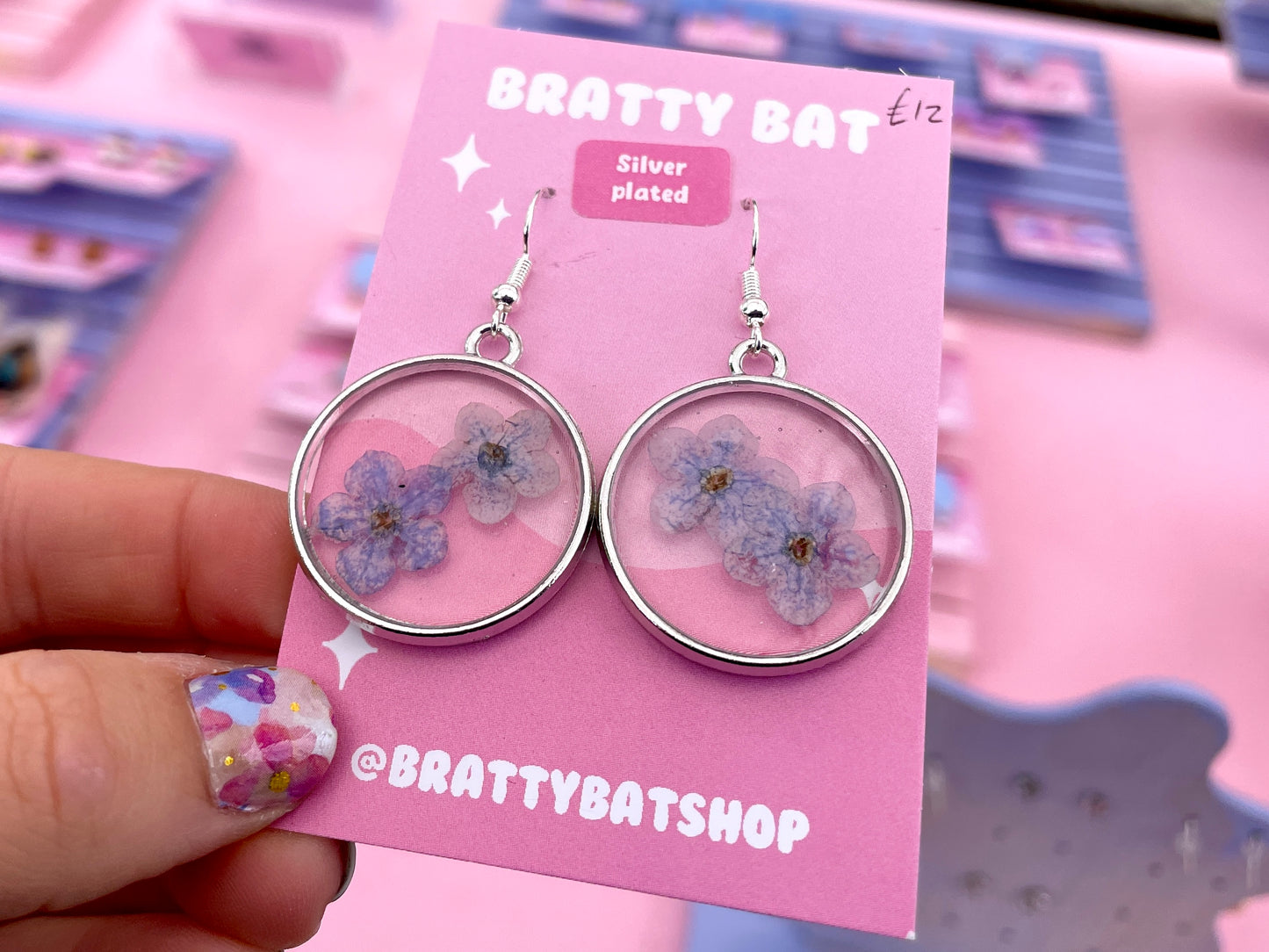 Blue Forget-Me-Not Flower Resin Earrings