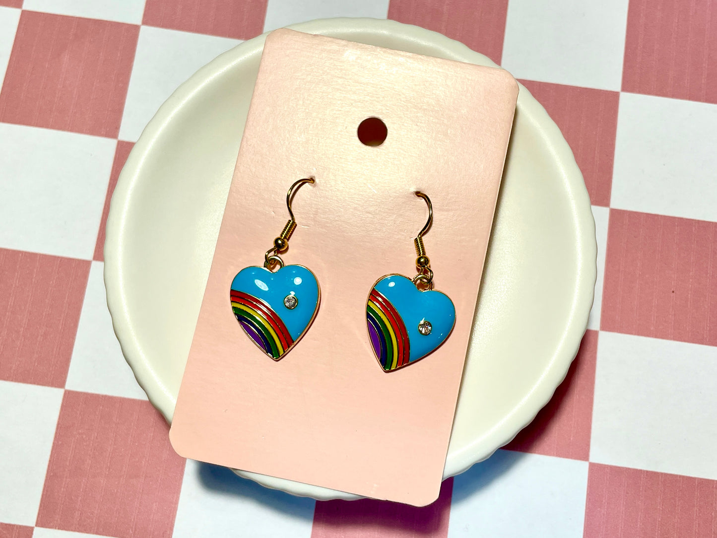 Blue Rainbow Pride Heart Earrings