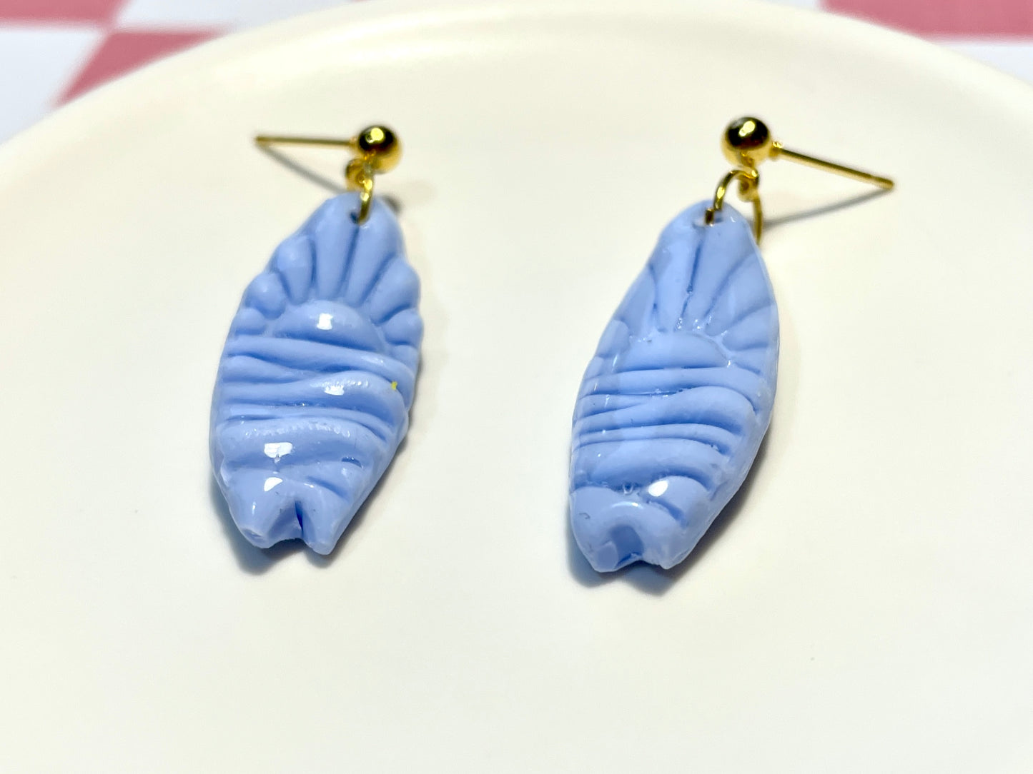 Blue Surfboard Earrings on Gold Stud