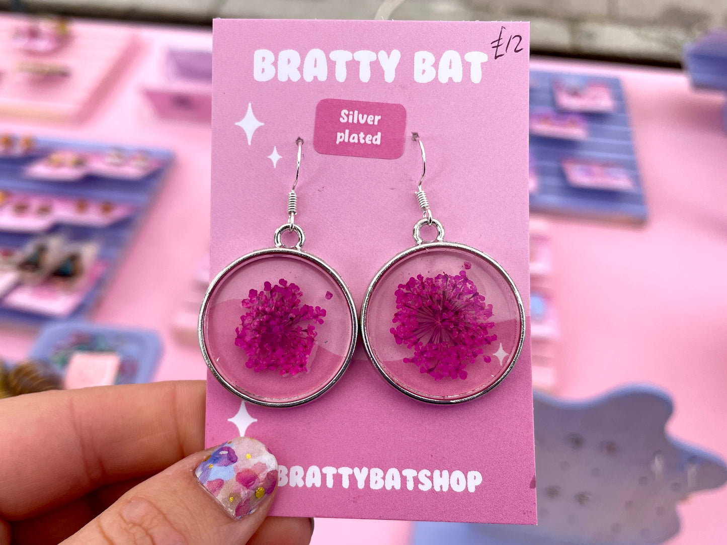 Bright Pink Flower Resin Earrings