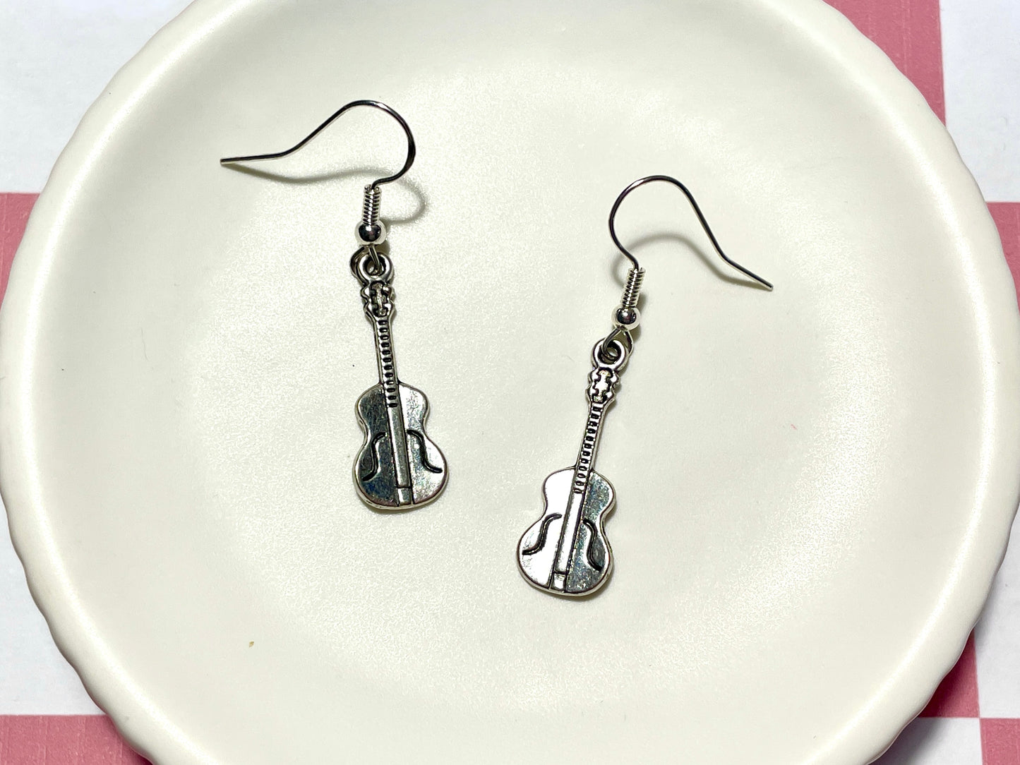 Silver Guitar Earrings