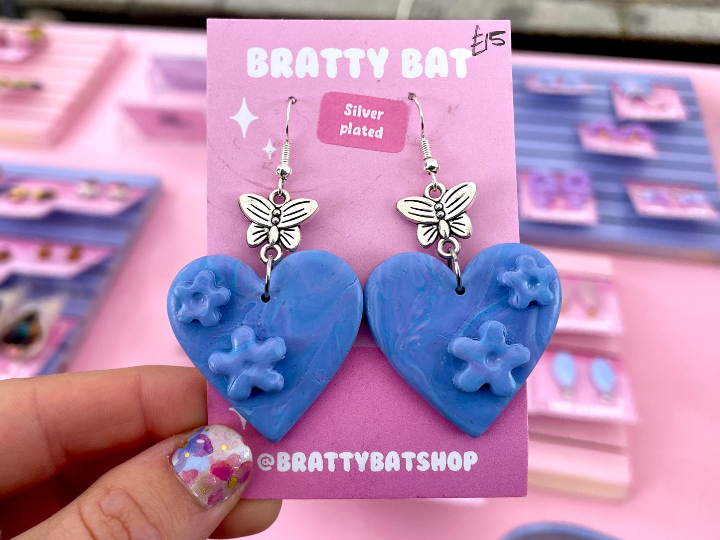 Blue Heart and Butterfly Earrings