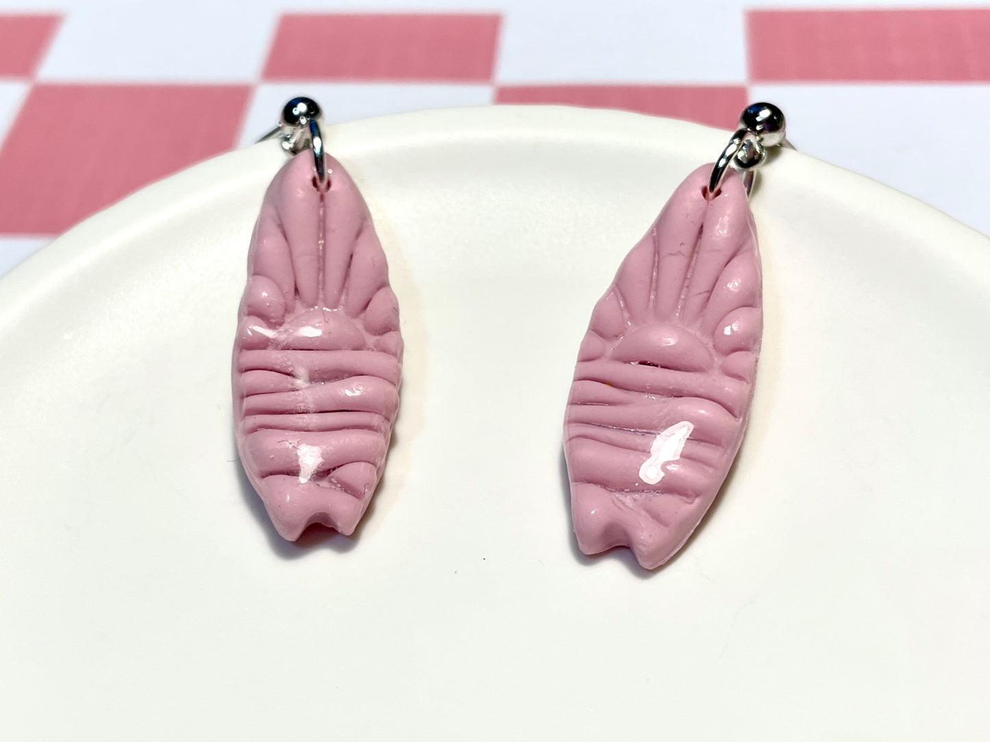 Pink Surfboard Earrings on Silver Stud