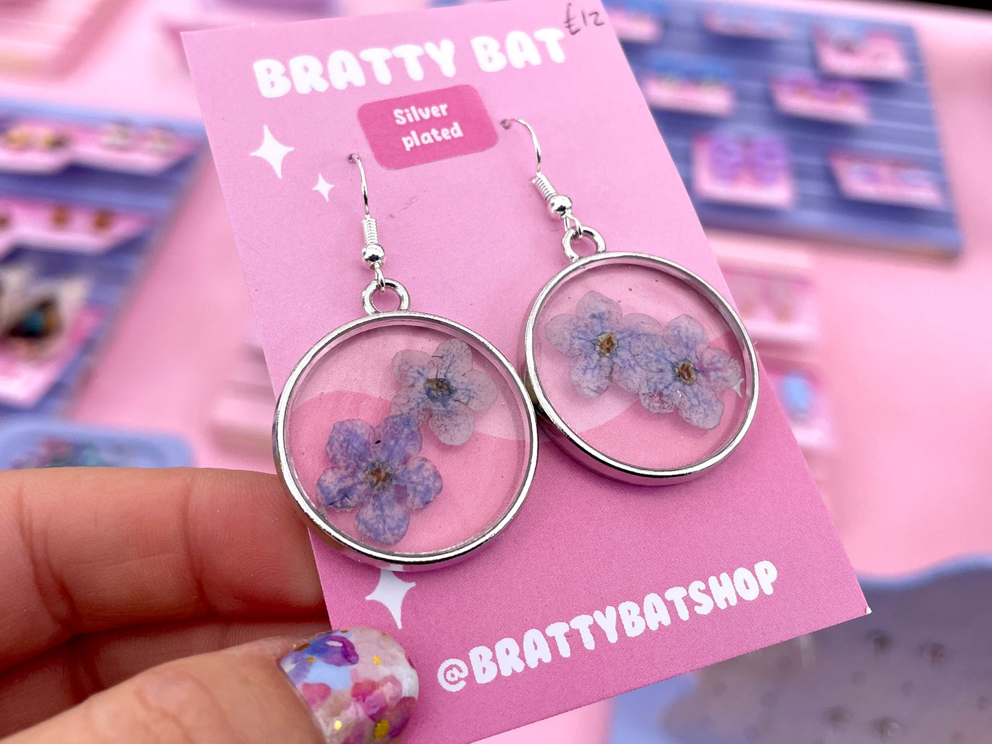 Blue Forget-Me-Not Flower Resin Earrings