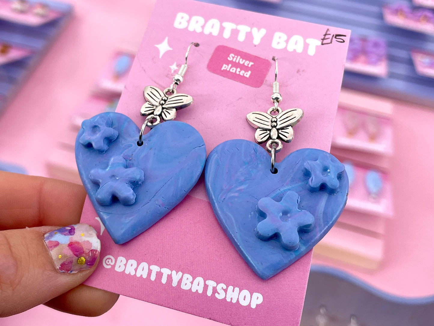Blue Heart and Butterfly Earrings