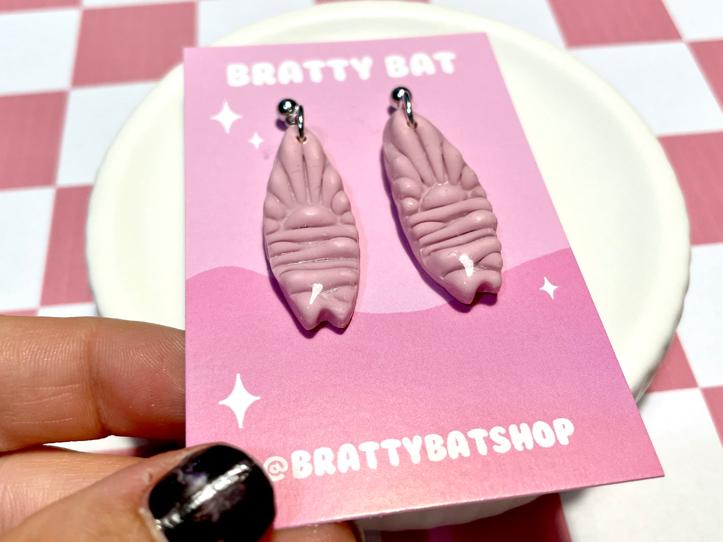 Pink Surfboard Earrings on Silver Stud