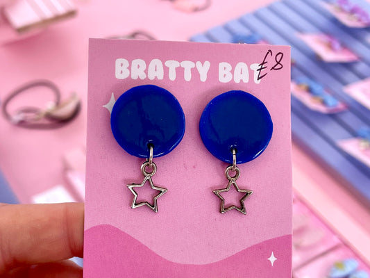 Blue Circle Stud Earrings with Stars