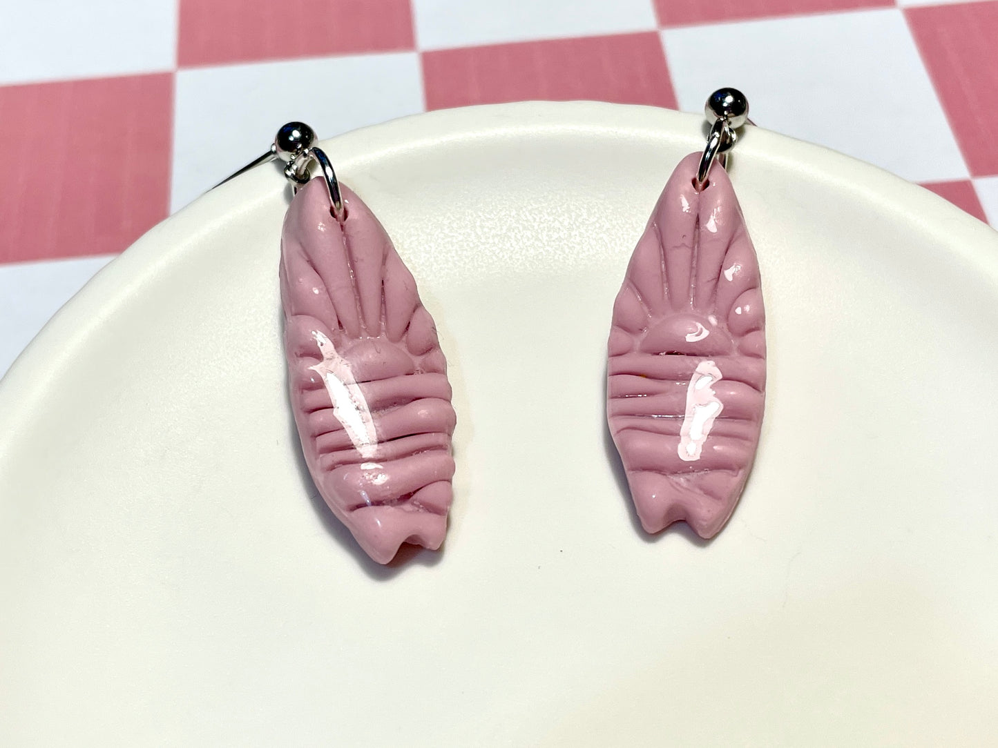 Pink Surfboard Earrings on Silver Stud