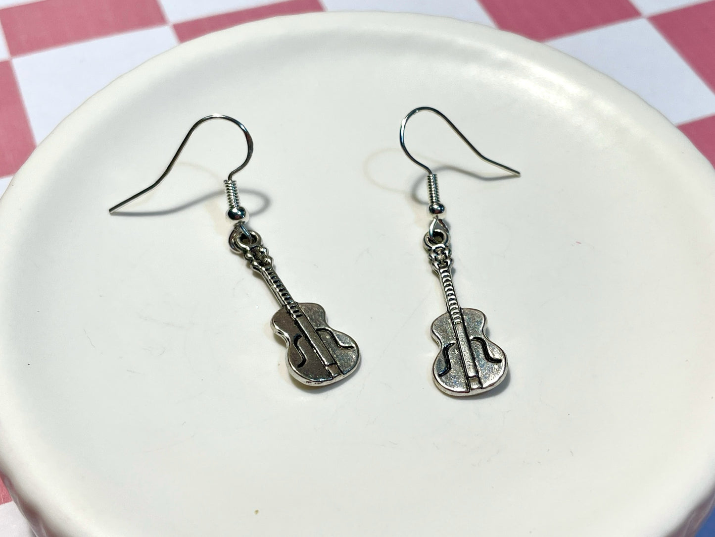 Silver Guitar Earrings