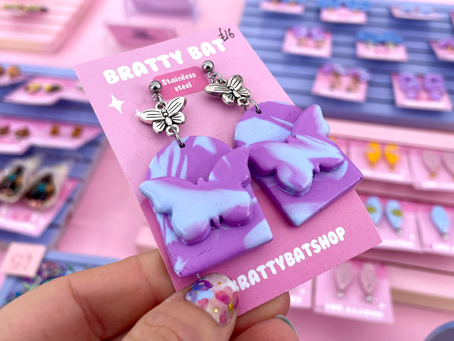 Blue and Purple Butterfly Arch Earrings with Charms
