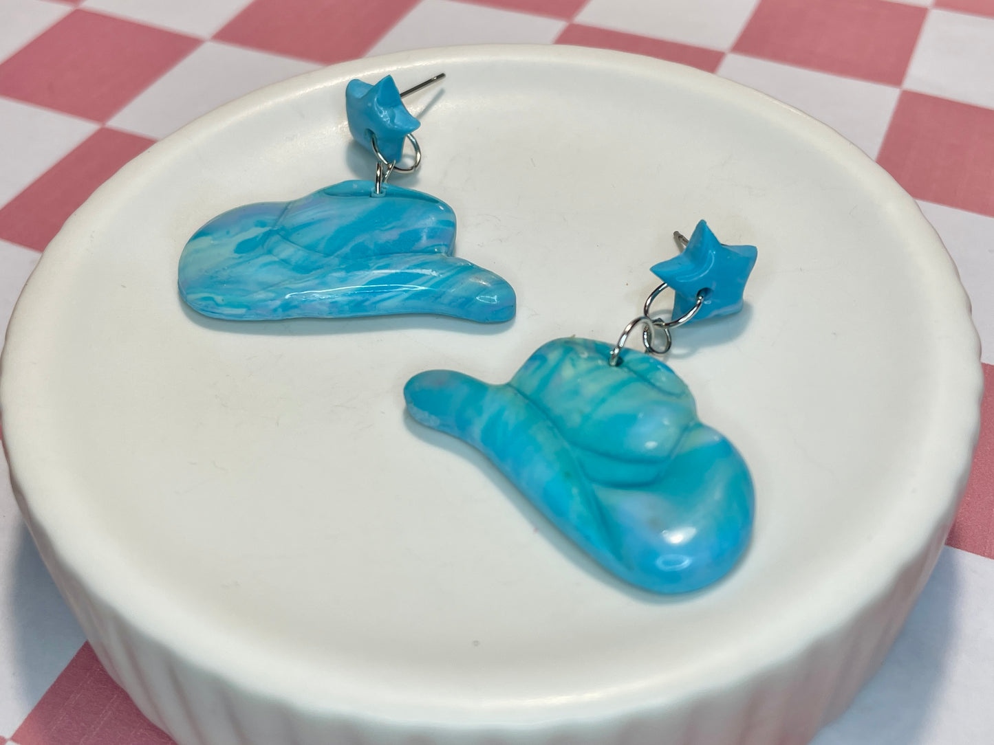 Blue Cowboy Hat and Star Stud Earrings