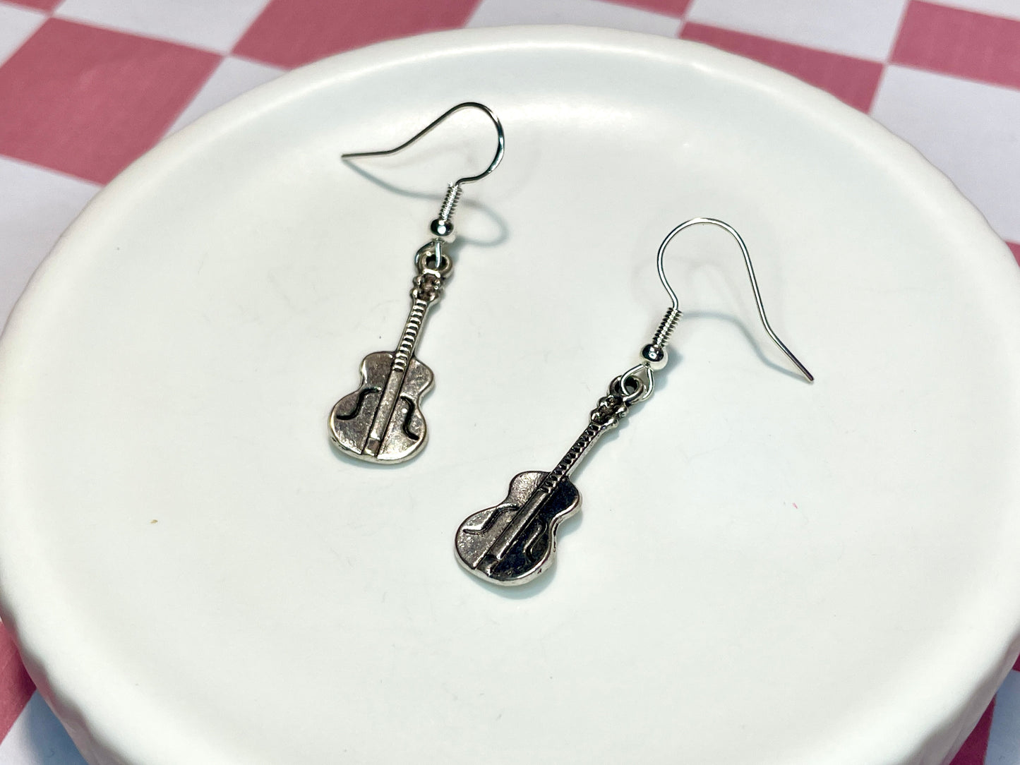 Silver Guitar Earrings