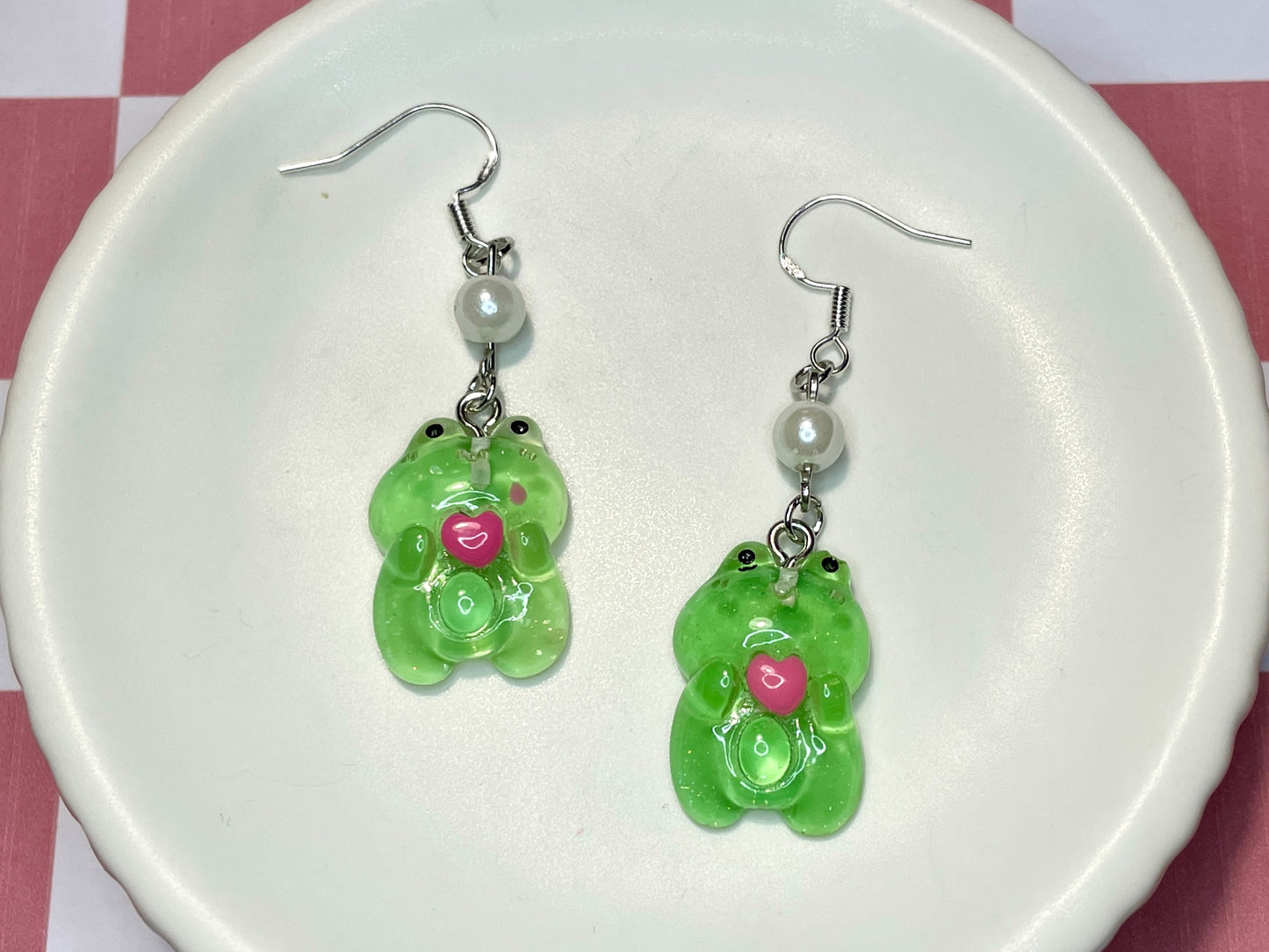 Faux Pearl Frog Earrings