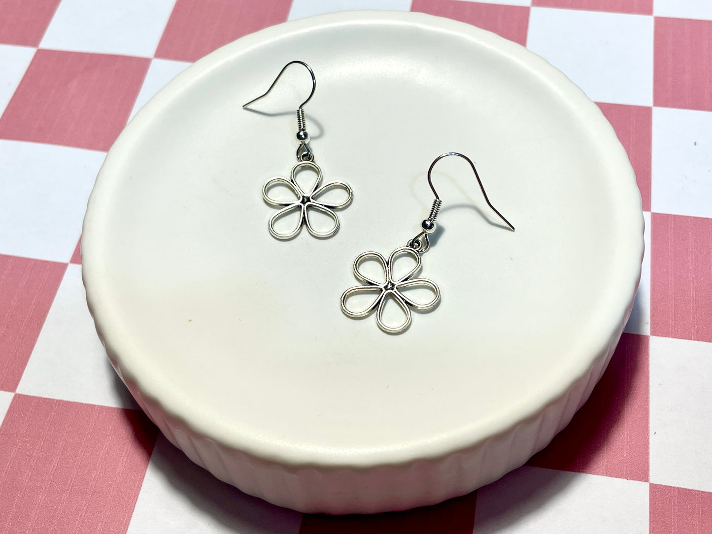 Silver Flower Outline Earrings