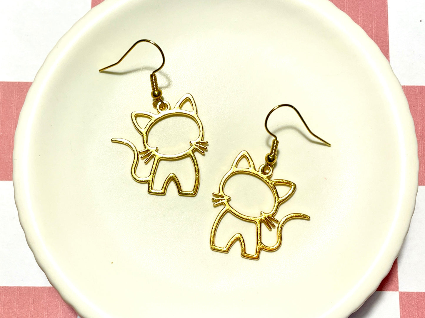 Golden Cat Outline Earrings