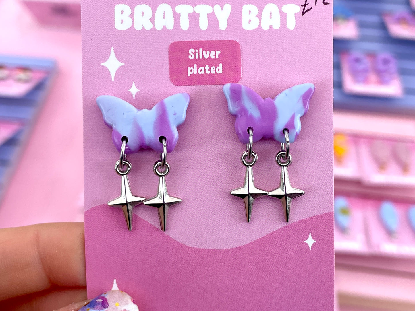Blue and Purple Butterfly Studs with Sparkles