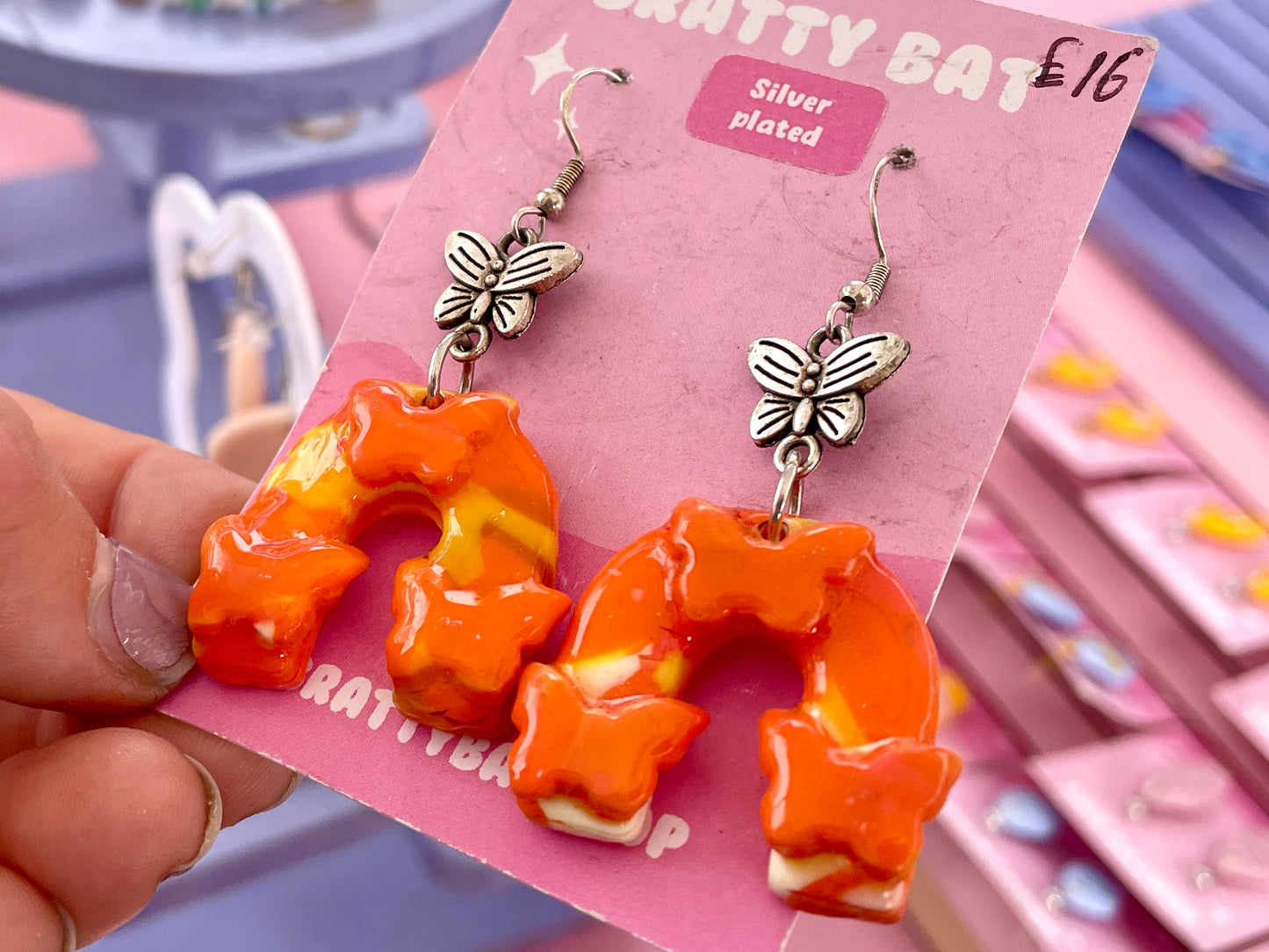 Orange Butterfly Arch Earrings