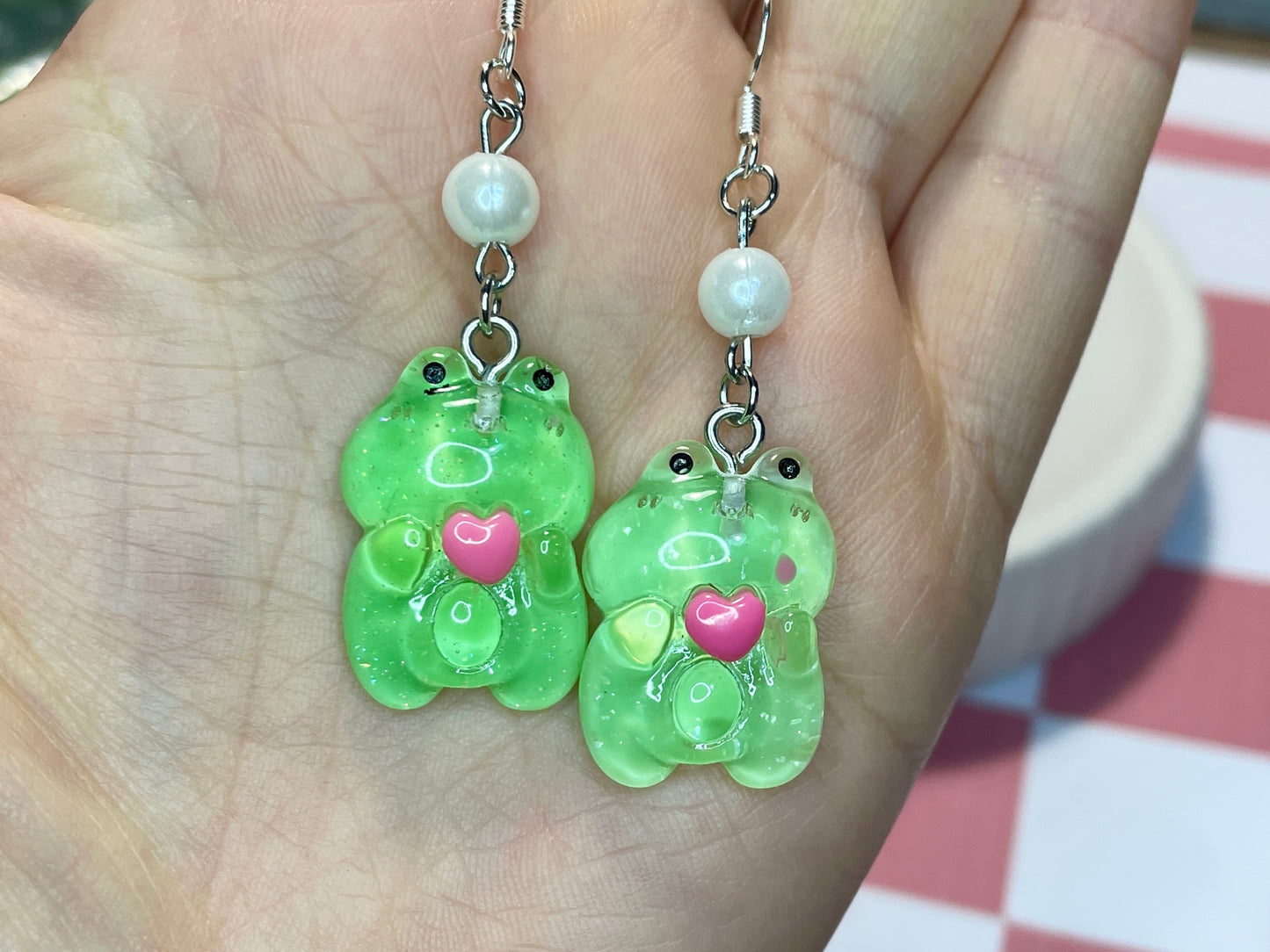 Faux Pearl Frog Earrings