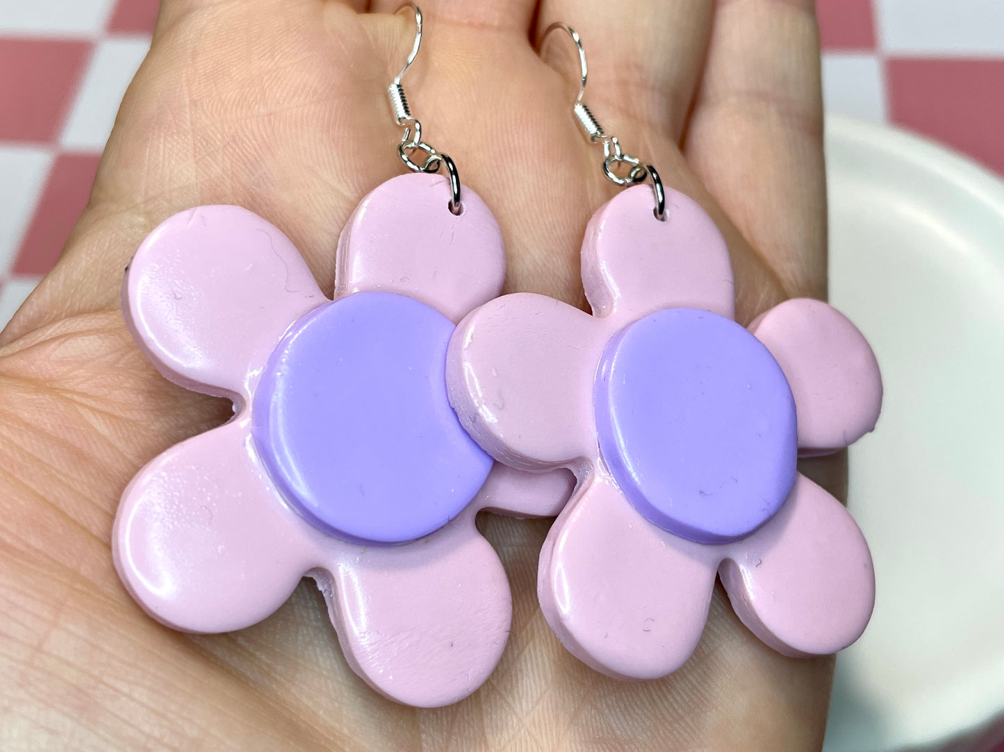 Pink Funky Flower Earrings