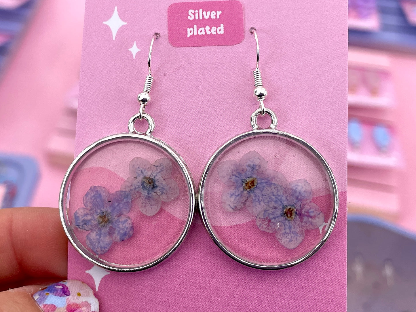 Blue Forget-Me-Not Flower Resin Earrings