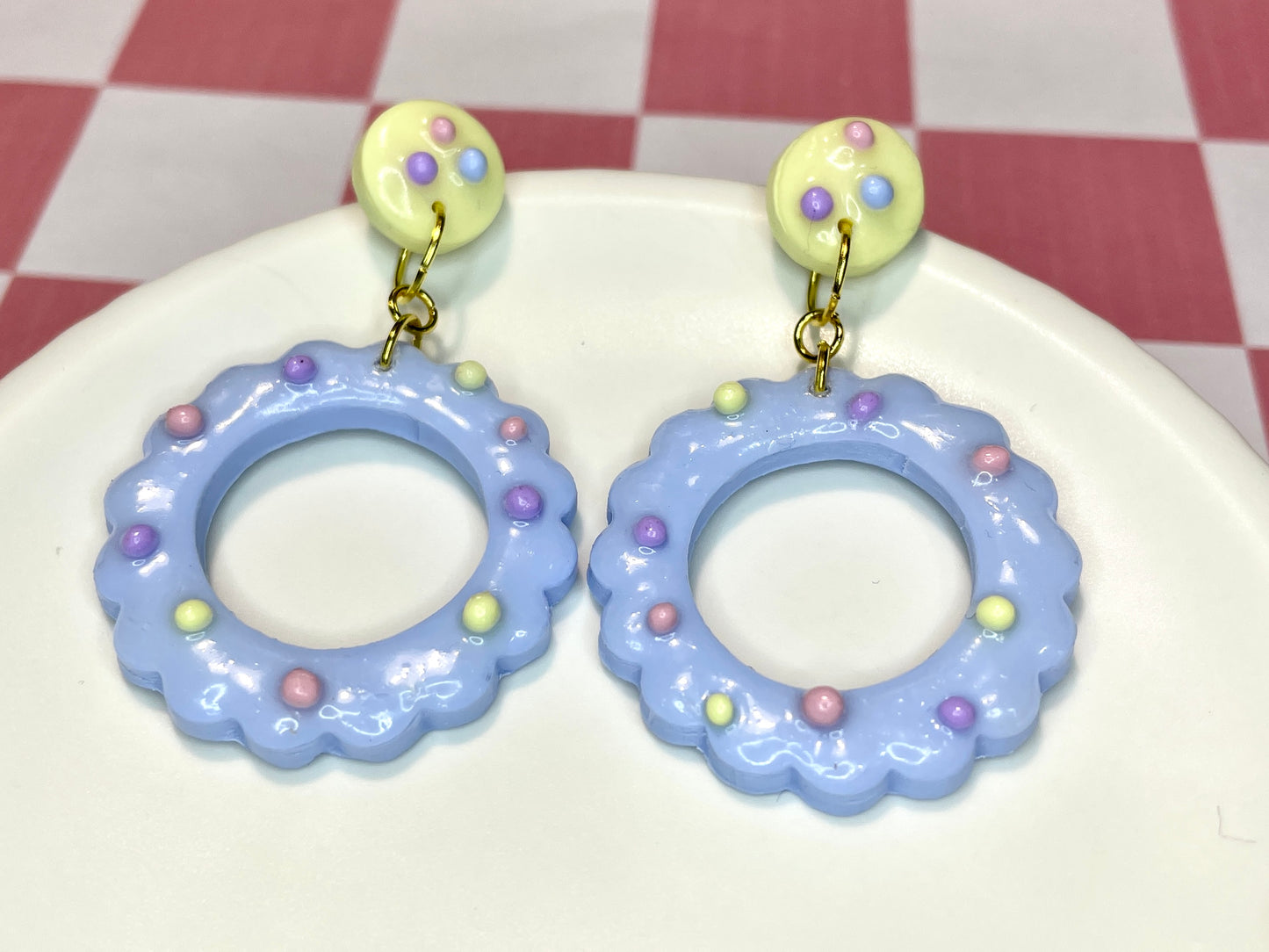 Blue Pastel Flower Dangle Stud Earrings